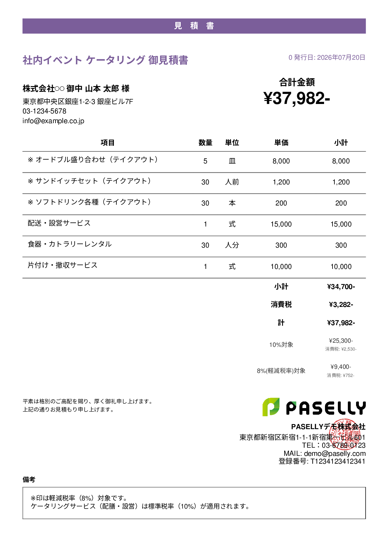 軽減税率 見積書テンプレート例｜8%・10%混在の見積書サンプル