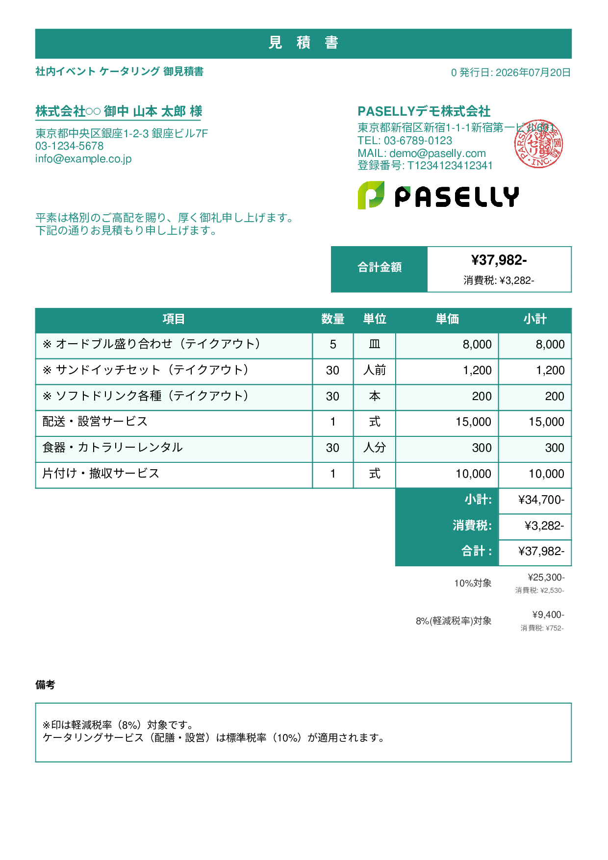 軽減税率 見積書テンプレート例｜8%・10%混在の見積書サンプル