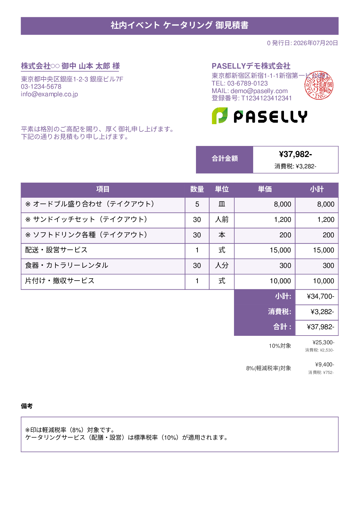 軽減税率 見積書テンプレート例｜8%・10%混在の見積書サンプル