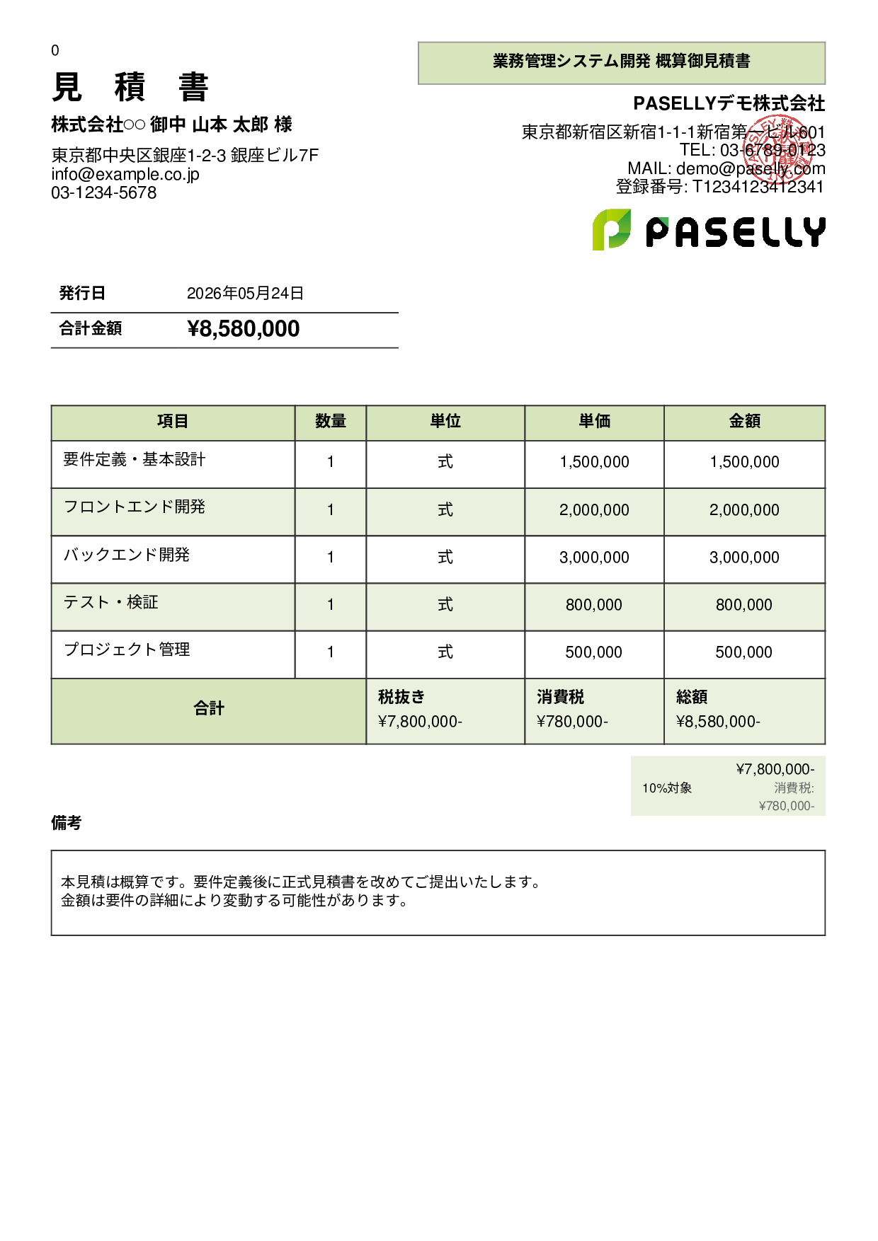 概算見積書（範囲指定） - パネル