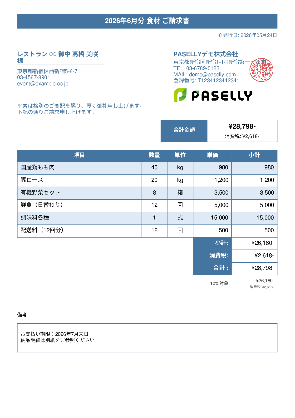 飲食業 食材仕入れ請求書 - タイトルバナー