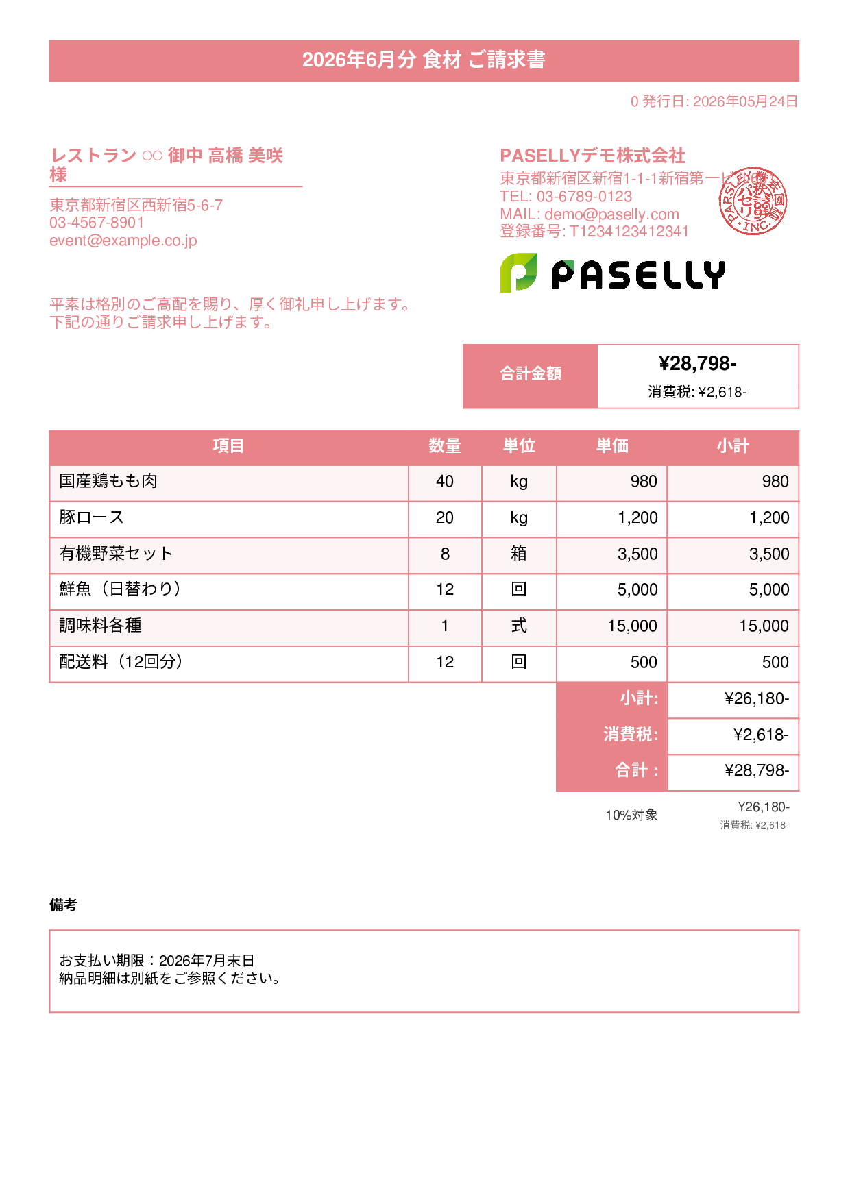 飲食業 食材仕入れ請求書 - タイトルバナー