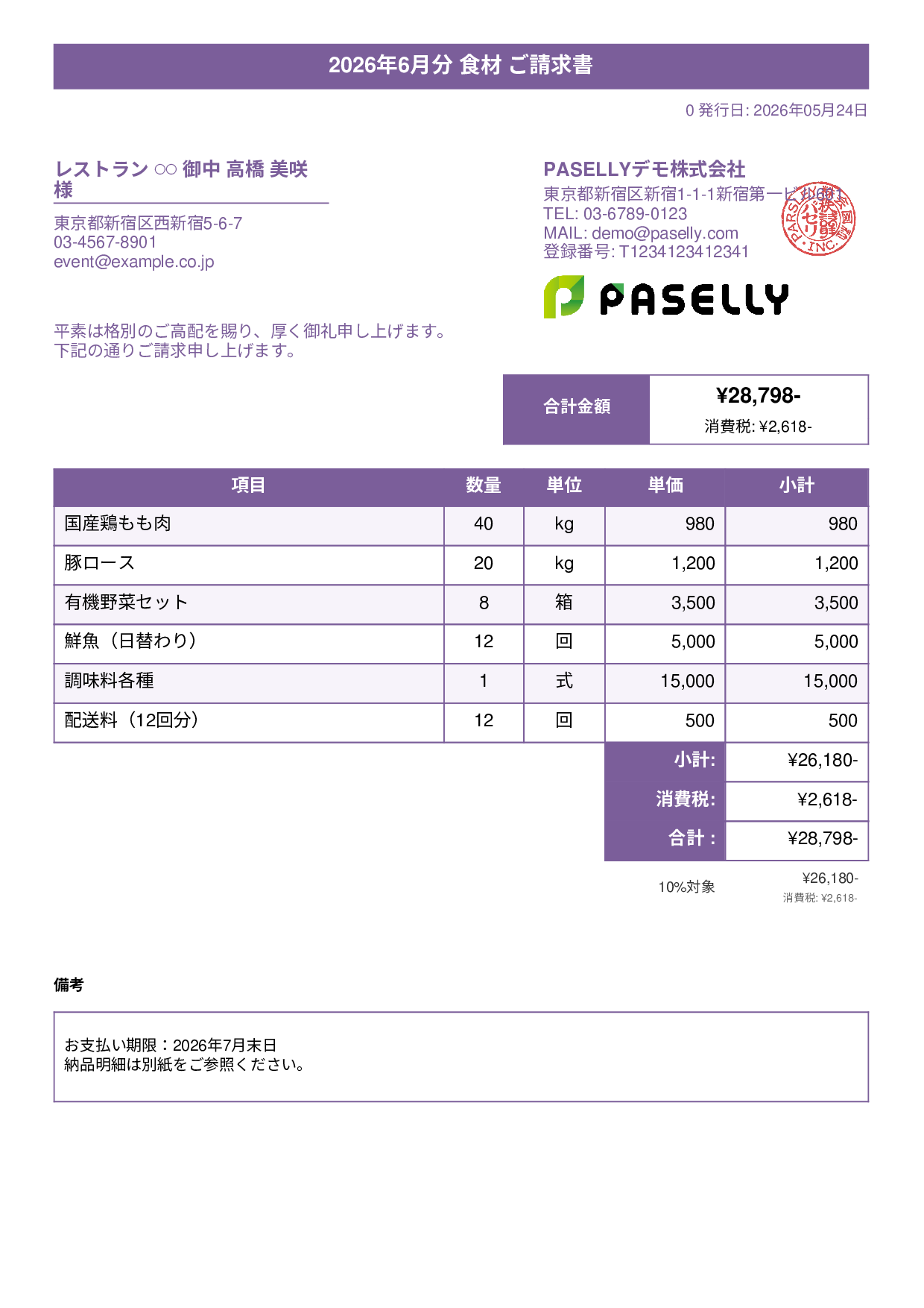 飲食業 食材仕入れ請求書 - タイトルバナー