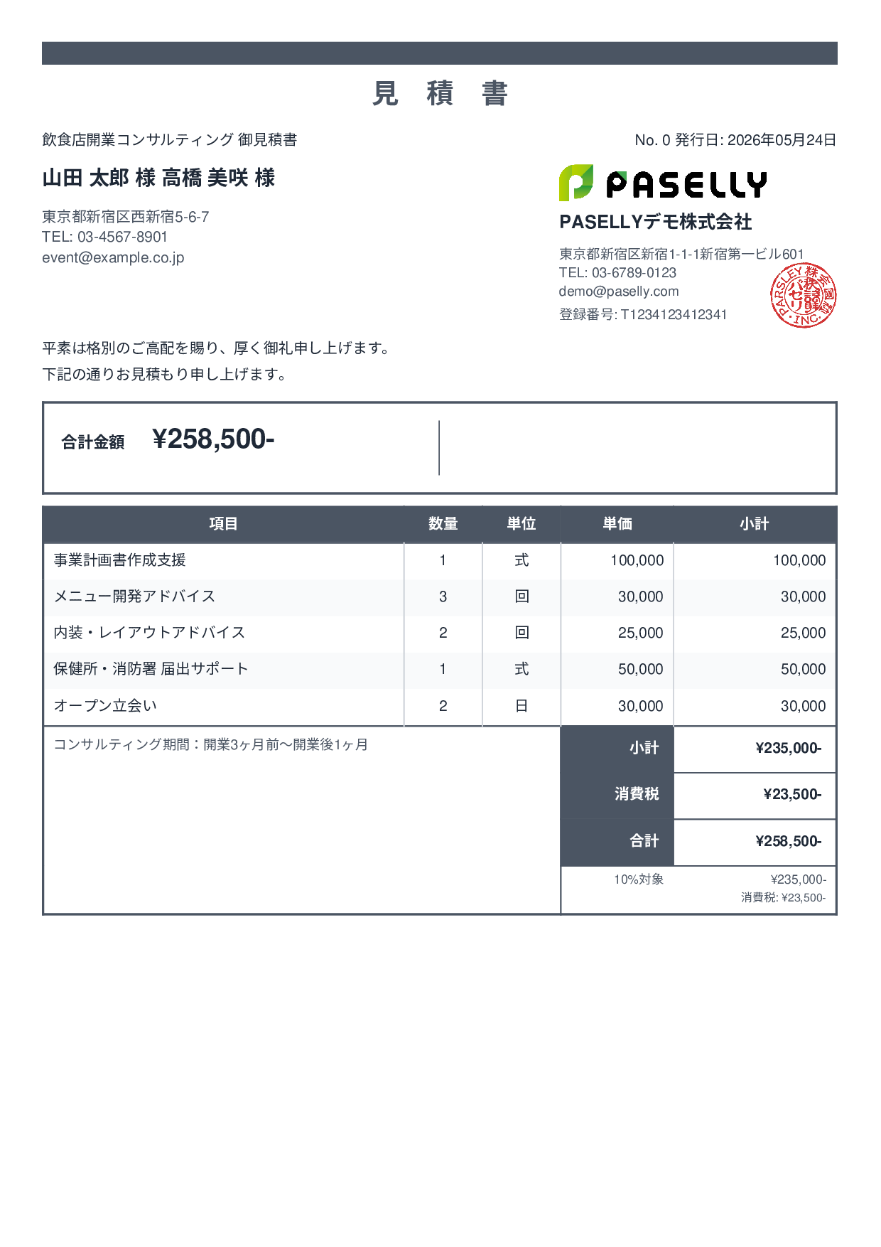 飲食業 開業コンサルティング見積書 - スタンダード2