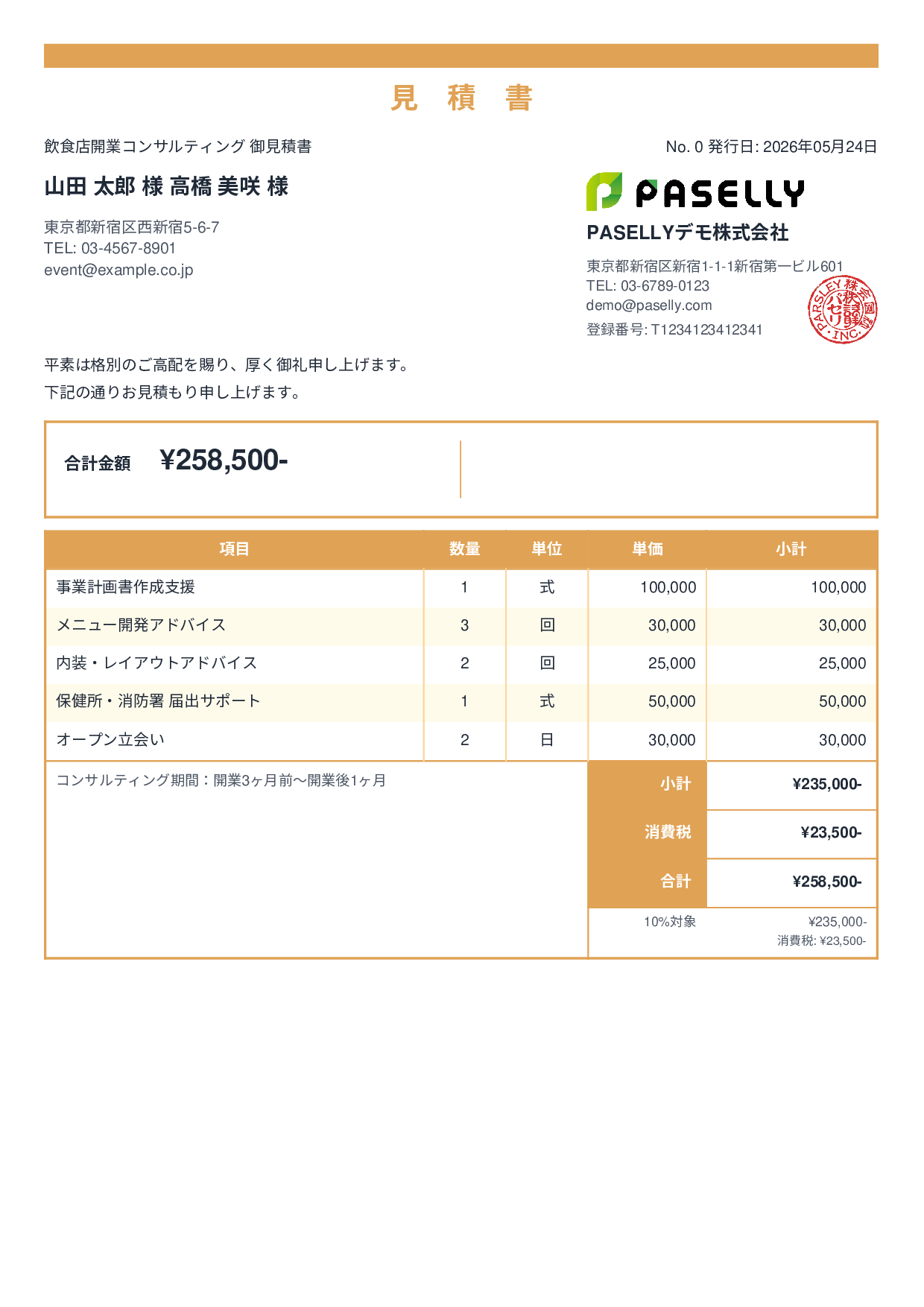 飲食業 開業コンサルティング見積書 - スタンダード2