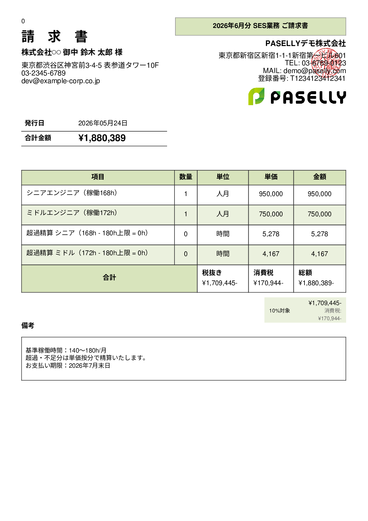 IT SES月額請求書 - パネル