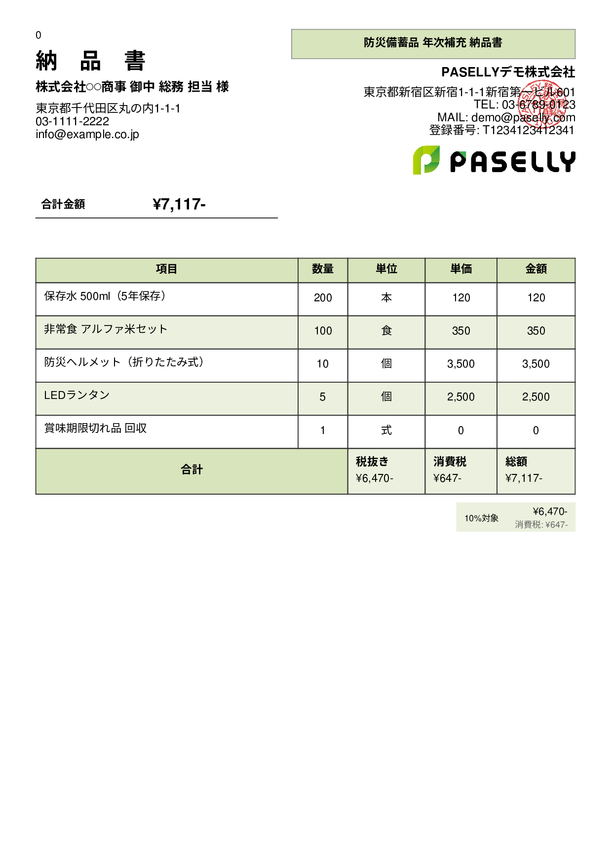 防災用品 納品書 - パネル